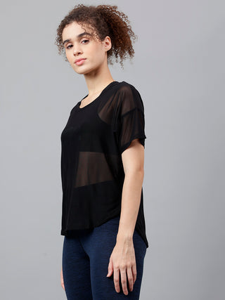MKH Women’s Sheer Mesh Athleisure Style T-Shirt