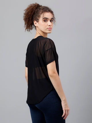 MKH Black Mesh Women Active Training T-Shirt