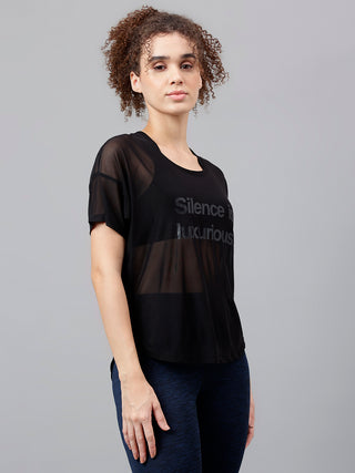 MKH Black Mesh Women Active Training T-Shirt