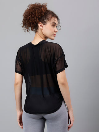 MKH Black Breathable Mesh Women Fitness T-Shirt