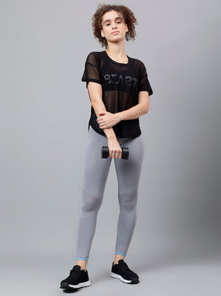 MKH Black Breathable Mesh Women Fitness T-Shirt
