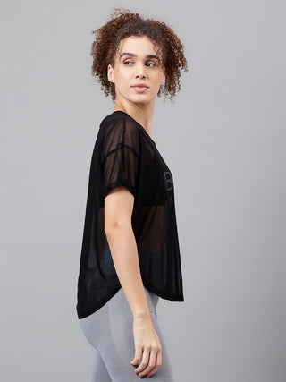 MKH Black Breathable Mesh Women Fitness T-Shirt