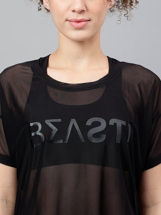 MKH Black Breathable Mesh Women Fitness T-Shirt