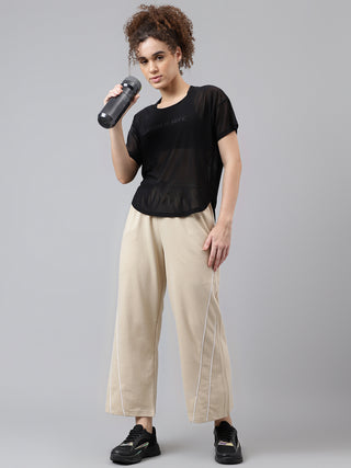 MKH Black See-Through Mesh Women Sporty Gym T-Shirt