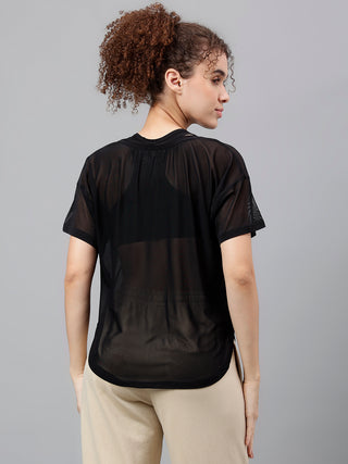 MKH Black Lightweight Mesh Women Running Workout T-Shirt