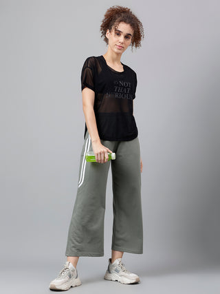 MKH Black Mesh Women Athleisure Gymwear T-Shirt