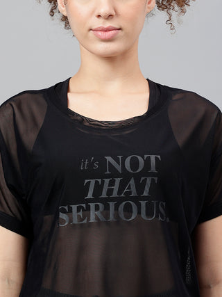 MKH Black Mesh Women Athleisure Gymwear T-Shirt