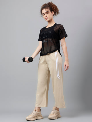 MKH Black Mesh Women Yoga Training T-Shirt