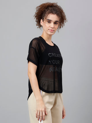 MKH Black Mesh Women Yoga Training T-Shirt