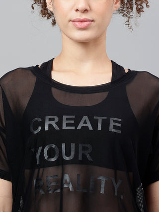MKH Black Mesh Women Yoga Training T-Shirt
