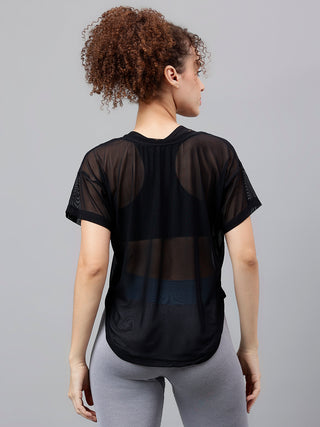 MKH Black Mesh Women Breathable Workout Layer T-Shirt