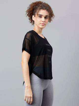 MKH Black Mesh Women Breathable Workout Layer T-Shirt