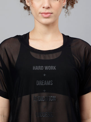 MKH Black Mesh Women Breathable Workout Layer T-Shirt