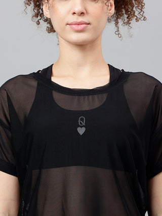 MKH Black Mesh Women Sports Activewear T-Shirt
