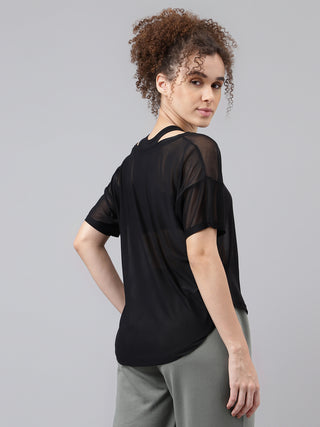 MKH Black Mesh Women Gym Training Essential T-Shirt