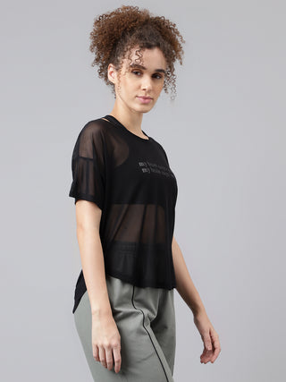 MKH Black Mesh Women Gym Training Essential T-Shirt