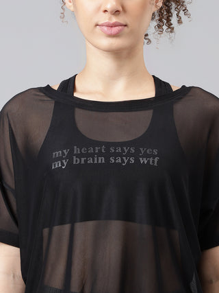MKH Black Mesh Women Gym Training Essential T-Shirt