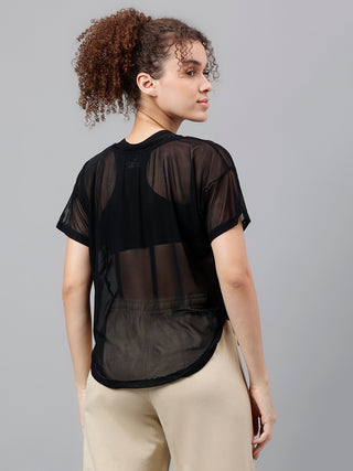 MKH Black Mesh Women Bold Athleisure T-Shirt