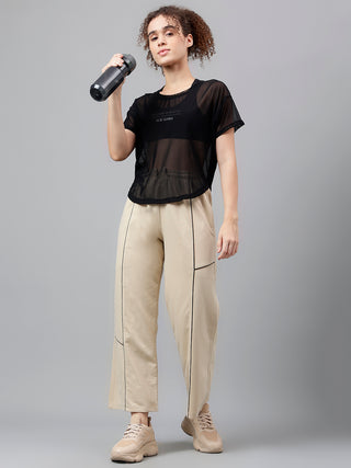 MKH Black Mesh Women Bold Athleisure T-Shirt