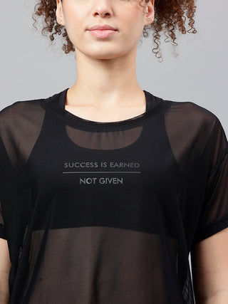 MKH Black Mesh Women Bold Athleisure T-Shirt