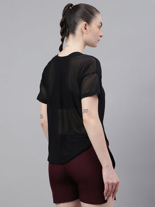 MKH Black Mesh Women Performance Fitness T-Shirt