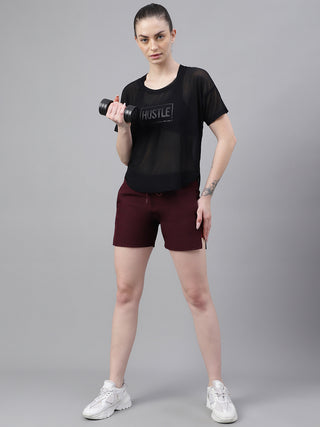 MKH Black Mesh Women Performance Fitness T-Shirt