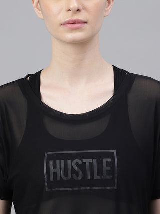MKH Black Mesh Women Performance Fitness T-Shirt