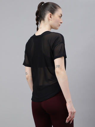 MKH Black Breathable Mesh Women Running Training T-Shirt