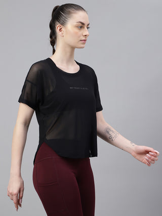 MKH Black Breathable Mesh Women Running Training T-Shirt