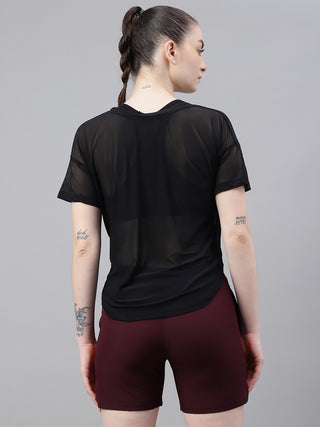 MKH Black Mesh Women Lightweight Gymwear T-Shirt