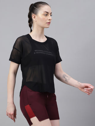 MKH Black Mesh Women Lightweight Gymwear T-Shirt