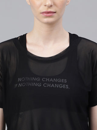 MKH Black Mesh Women Lightweight Gymwear T-Shirt