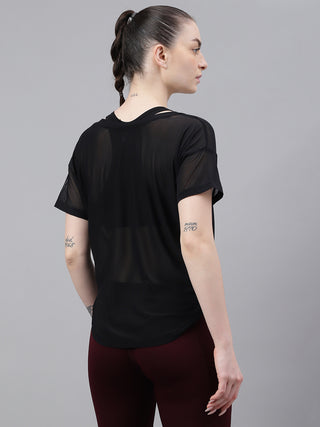 MKH Black Mesh Women Stylish Athleisure Workout T-Shirt