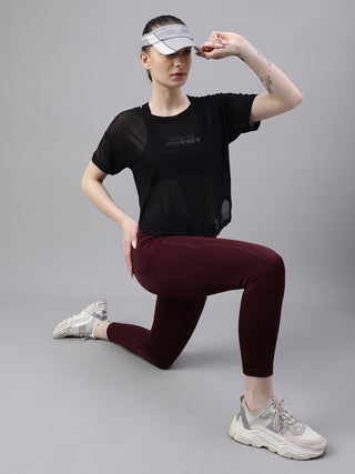 MKH Black Mesh Women Stylish Athleisure Workout T-Shirt