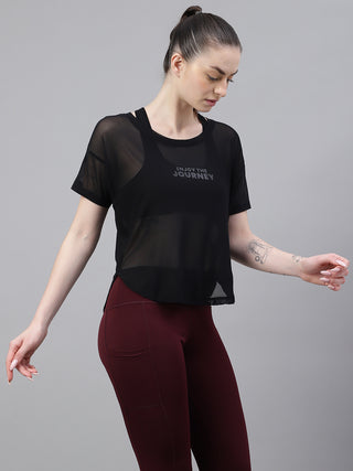 MKH Black Mesh Women Stylish Athleisure Workout T-Shirt