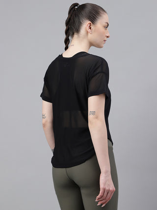 MKH Black Mesh Women Fitness Training Wear T-Shirt