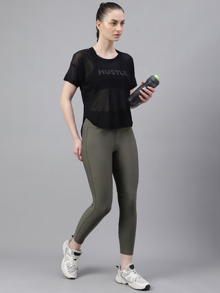 MKH Black Mesh Women Fitness Training Wear T-Shirt