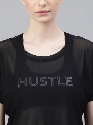 MKH Black Mesh Women Fitness Training Wear T-Shirt