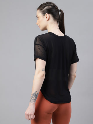 MKH Black Breathable Mesh Women Workout Essential T-Shirt