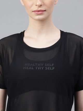 MKH Black Breathable Mesh Women Workout Essential T-Shirt