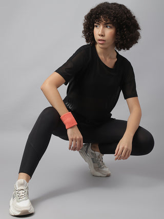 RUN SWEAT & REPEAT WOMEN BLACK MESH RELAXED FIT T-SHIRT