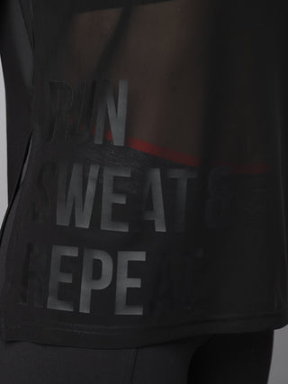 RUN SWEAT & REPEAT WOMEN BLACK MESH RELAXED FIT T-SHIRT