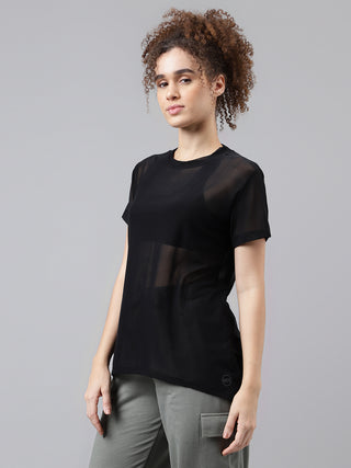 CLASSIC WOMEN BLACK MESH RELAXED FIT T-SHIRT