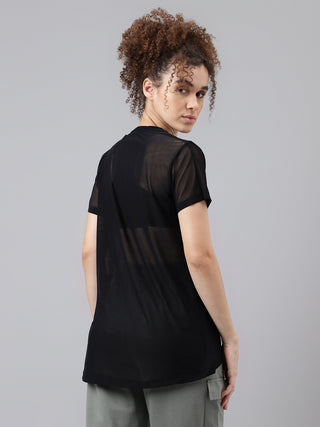 CLASSIC WOMEN BLACK MESH RELAXED FIT T-SHIRT