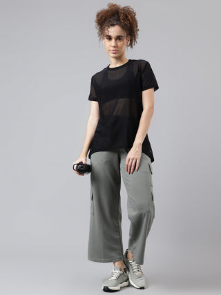 CLASSIC WOMEN BLACK MESH RELAXED FIT T-SHIRT