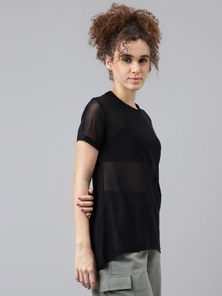 CLASSIC WOMEN BLACK MESH RELAXED FIT T-SHIRT