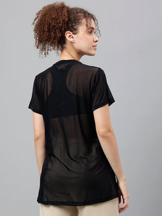 MKH Black Relaxed Fit Mesh T-Shirt Women Workout Ready Activewear
