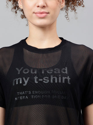 MKH Black Relaxed Fit Mesh T-Shirt Women Workout Ready Activewear