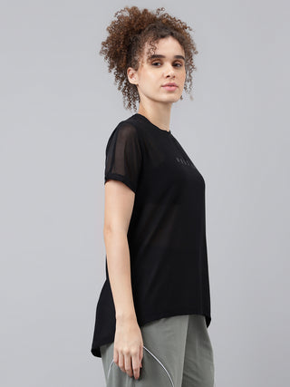 MKH Black Relaxed Fit Mesh Women Mesh Gym Training T-Shirt