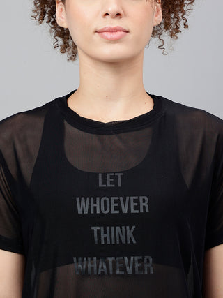 MKH Black Relaxed Fit Mesh Women Lightweight Athleisure T-Shirt